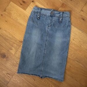 Y2K Vintage Route 66 Stretch Fit Midi Denim Skirt